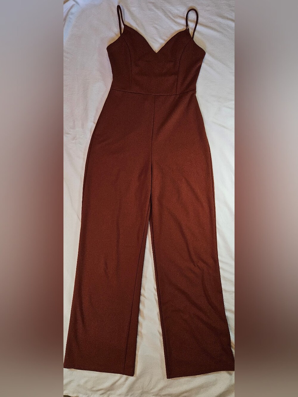 E.L.H. Srudio Womens Rust Brown Thin Strap Open Back Wide Leg Jumpsuit Size L